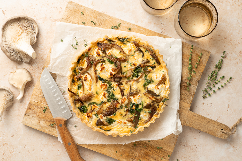 Quiche met geitenkaas en oesterzwammen